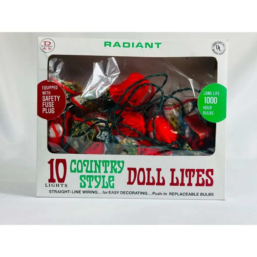 VTG RADIANT Country Style Cloth Doll String Lights TESTED WORK Raggedy Ann